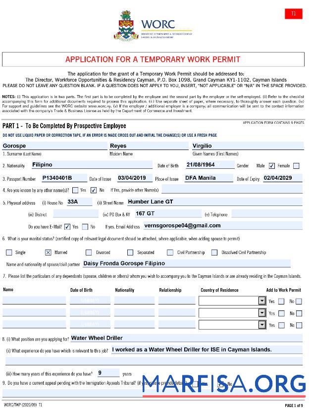 Downloadable Cayman Islands work permit sample